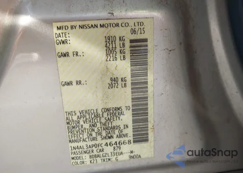 2015 Nissan Altima 2.5/S/Sv/Sl z USA, uszkodzony, nr VIN 1N4AL3AP0FC464668